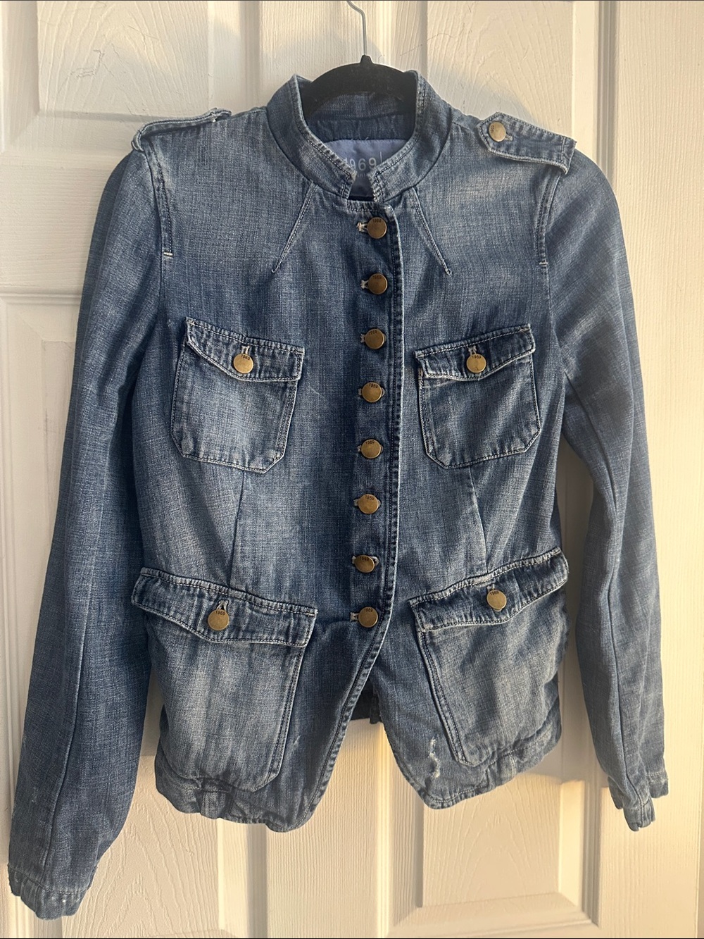 1969 Gap Denim Military-Style Jacket - Blue